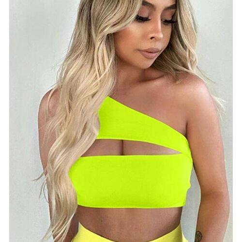 2020 Sexy Women One Shoulder Sleeveless Bra Tank Vest Outwear Summer Hollow Out Bralet Vest Tank Bodycon Club Crop Tops