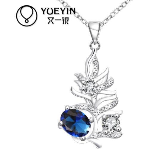 New style silver plated Crystal pendant necklace for women jewelry brilliant red stone blue necklace