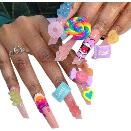 10/20/30 Pcs Soft Candy Cartoon Jewelry Christmas Nail Art Decoration 3D Resin Cookie Lollipop Bear DIY Nail Design Accessories