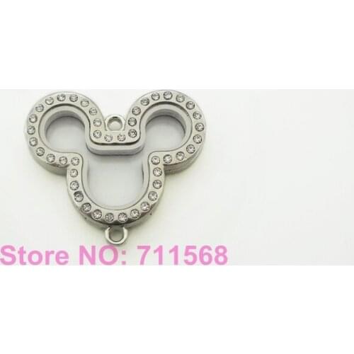 37mm Crystal Mickey Floating Locket With Double Rings Magnetic And Glass Memory Locket Pendant 5PCS/Lot