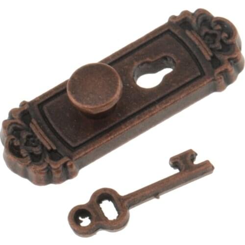 4 Pairs Dollhouse Miniature Bronze Vintage Door Knob Handle W/ Keys Kits