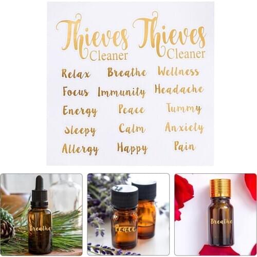 5pcs Paper Gold Letter Pain Wellness Happy Peace Label Sticker Essential Oil Bottle Tags Decorative Sticker DIY Handmade Sticker