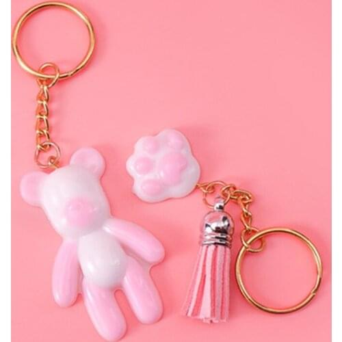 7 Pcs/Set Teddy Bear Keychain Crystal Epoxy Resin Mold Pendant Silicone Mould R7RF