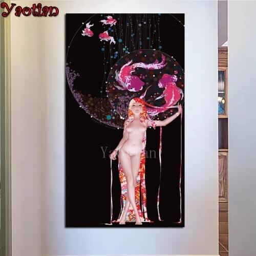 5D DIY Diamond Painting Full Round square Diamond Embroidery Sexy Nude Beauty And Goldfish Mosaic Decoration New Hot Cartoon