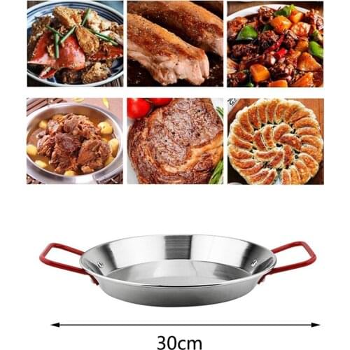 30cm Stainless Steel Non-Stick Paella Pan Spanish Seafood Frying Pot Double Ear Cheese Cooker Cooking Pan Kitchenware