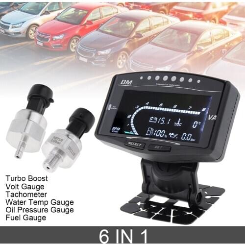 12V 24V Car Digital LCD Gauge Oil Pressure Gauge & Voltmeter & Water Temperature Gauge & Fuel Gauge & Tachometer & Turbo Boost