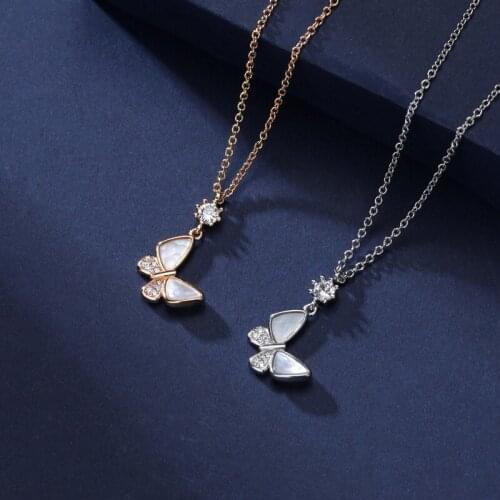 Flawless Women Lady Necklace Choker Pendientes Inlaid Zircon Shell Butterfly Pendant Exquisite Sweater Chain Alloy Choker Girls
