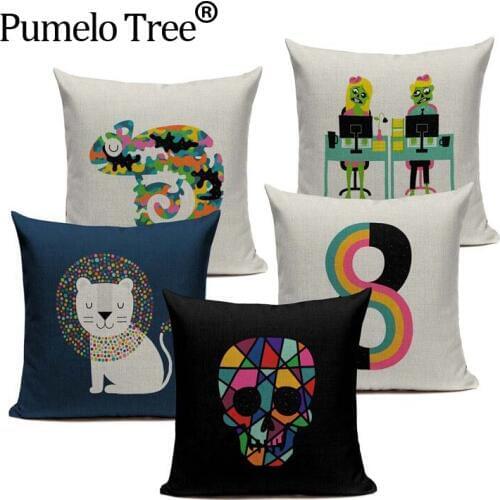 Lion Cats Cushion Cover Dream Throw Pillow Cotton Linen Foral Working Dead Decor Bedroom Home Sofa for Car Custom Pillow Case