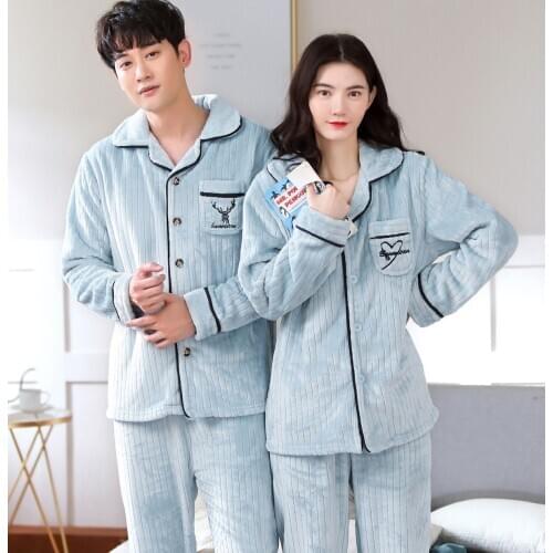 Lovers Winter Pajamas Couples Flannel Sleepwear Soft Pyjama Sets Nightgown Women Pajamas Sets Long Sleeve Men Lounge Pijamas