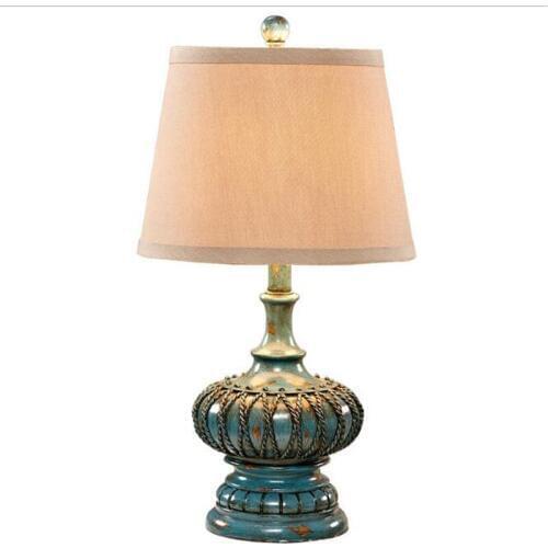 European Blue Led Table Lamp Vintage Rural Resin Desk Light Wedding Foyer Bedroom Study Mediterranean Sea Lamp 1804