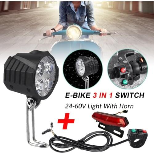 Ebike Headlight Tail Light Sets Electric MTB Bicycle 24/36/48V/60V Front Rear Warning Lights LED Night Bike Spotlight Headlamp