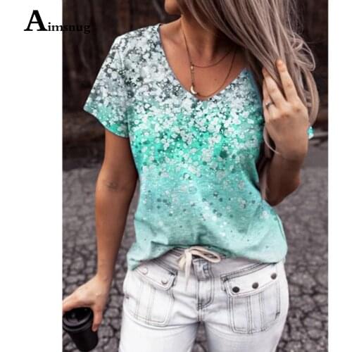 Aimsnug 2021 New Summer T-Shirt Boho Flower Print Womens Tops Clothing Ladies Elegant Leisure Tees Shirt Femme Plus Size S-5XL