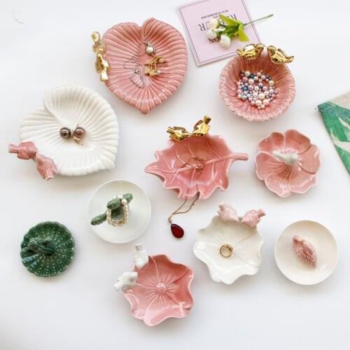 Ceramics Storage Bird Pattern Tray Jewelry Display Plate Necklace Ring Earrings Display Tray Creative Decoration Organizer Craft