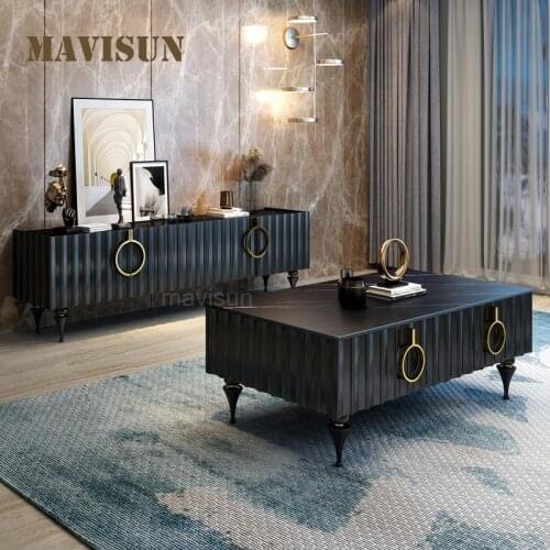 Living Room Sofa Side Table Minimalist Rectangle Rock Board Aesthetic Auxiliary Coffee Table Combination Black Italian Furniture