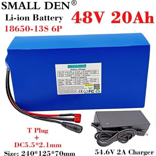48V 20Ah 18650 li-ion Battery Pack 13S6P 1200W High Power 54.6V Electric bicycle scooter motorcycle ebike battery BMS+2A Charger