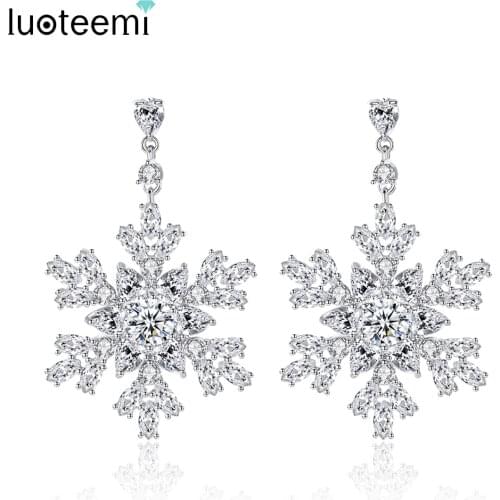 LUOTEEMI Luxury Snowflake Drop Earrings for Women Wedding Engagement Party Fashion Jewelry Boucles D Oreille Femme Bijoux Gifts