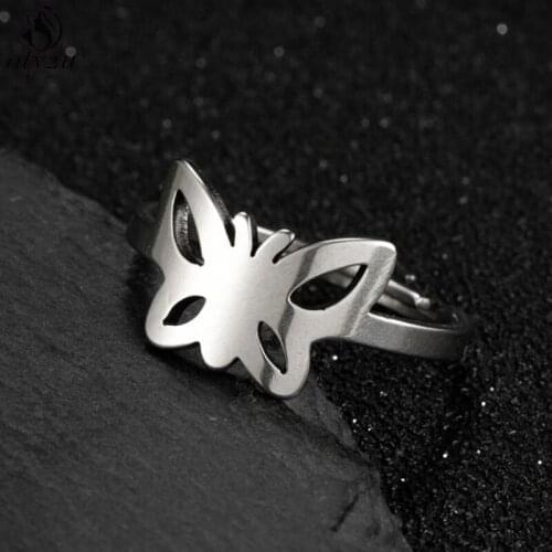 Trendy Silver Color Butterfly Rings for Women 2021 Stainless Steel Lover Couple Rings Open Cuff Bague Adjustable Rings Jewelry