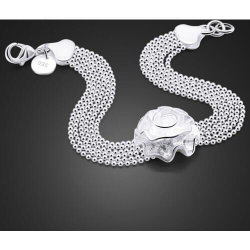 Fashion 100% 925 Sterling Silver Rose Bracelet Women Elegant Multilayer Tassel Bracelet Bangle Bohemia Fine Jewelry Gift