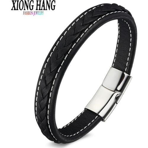 XiongHang Male Fashion Leather Hand Chain Punk Woven Rope Chain Stainless Steel Bracelet And Bangle Gift For Men To RetroJewelry
