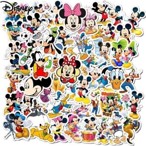 10/50Pcs Mickey Disney Stickers Stitch Frozen Minnie Cartoons Waterproof Guitar Luggage Skateboard Sticker Laptop Stikers Toys