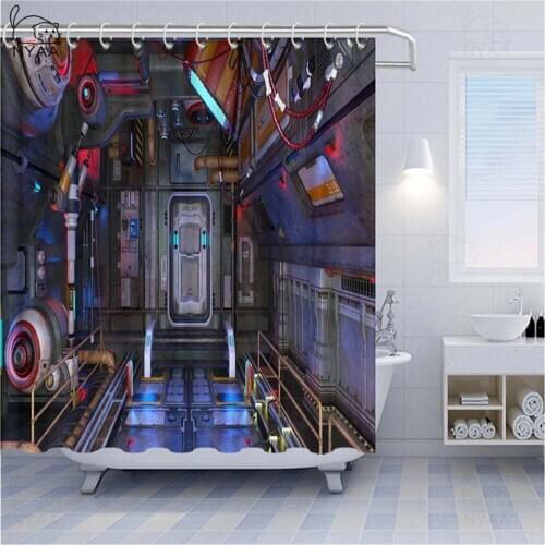 NYAA 3D Futuristic Sci-fi Spaceship Waterproof Shower Curtain Drapes Polyester Fabric Bathroom Curtain Toilet With Hooks