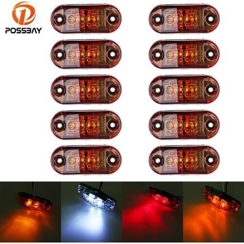 POSSBAY 10 Pcs Oval/Hexagon Tail Light Lamp 2 LED Side Maker Light 12V-24V 10V-30V Indicator Lights for Truck Bus Boat Trailer