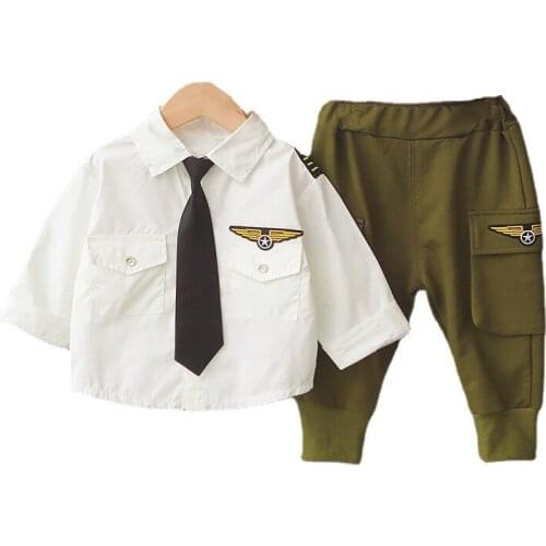 Children Fashion Tie Clothes Spring Autumn Kids Boys Girls Lapel Shirt Pants 2Pcs/sets Toddler Clothing Infant Casual Sportswear