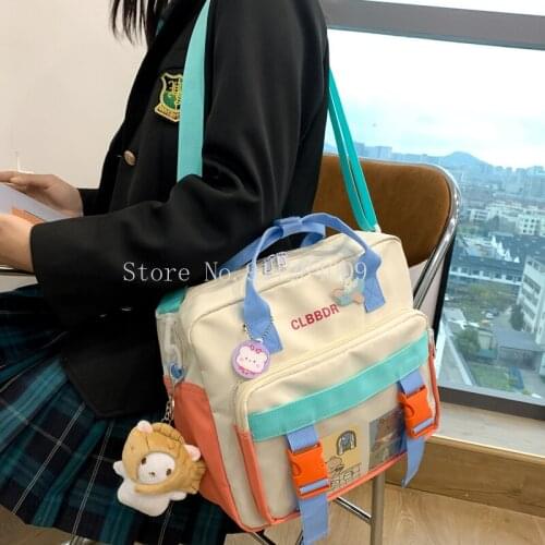 2021 New Multifunction Contrast Color Women Backpack Female Waterproof Nylon Insert Buckle Small Schoolbag Lovely Travel Bag