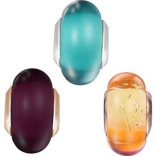 CKK Fit Pandora Bracelets Matte Purple Green Murano Glass Charms Sterling Silver 925 Original Beads for Jewelry Making DIY Women