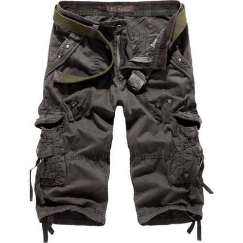 Summer Cargo Shorts Men Casual Workout Military Mens Shorts Multi-pocket Calf-length Short Pants Men ( Belt Is Not Included )