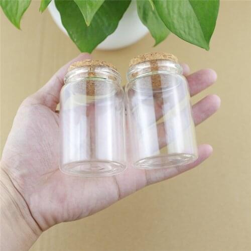2 pcs/lot 47*70mm 80ml Glass Bottles With Cork Spicy Storage Tiny Bottle Containers Glass Jars Spice DIY Craft Vials