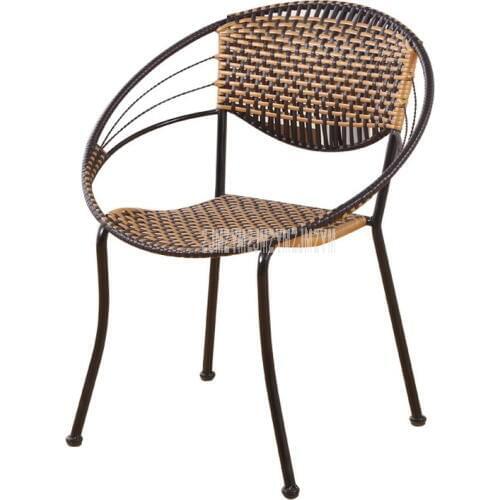 1Set 2pcs Rattan Weave Leisure Chair Simple PE Rattan Steel Frame Balcony Living Room Chair Moon Shape Backrest For Adult M/L