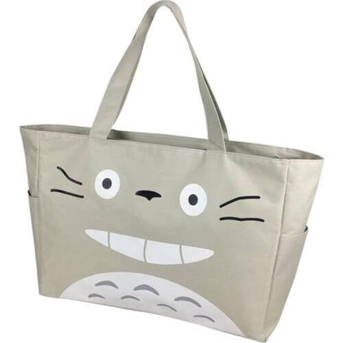 Cute Totoro Big Size School Book Canva Packing Bag Green Gray Studen Deerny Mother Travel Shopping Shoulder Bags 50*14*38cm