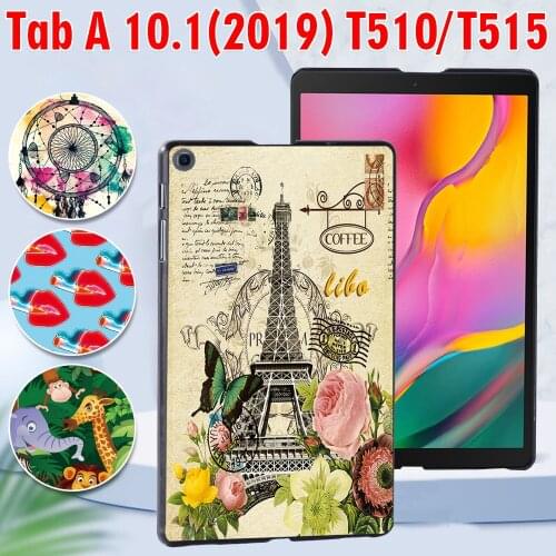 For Samsung Galaxy Tab A 10.1 2019 T510/T515 Ultra Thin Printed PC Plastic Protective back shell Cover+ Free Stylus