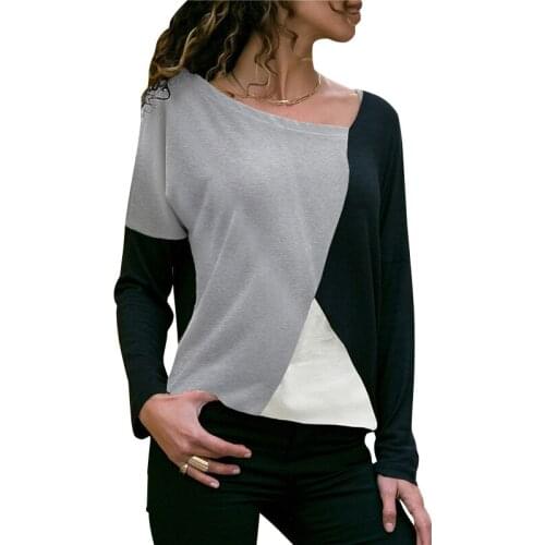 Spring Long Sleeve Pullover T-shirt Women Fashions Patchwork Color O-neck Office Lady Streetwear Plus Size Feminine Tops Tshirt