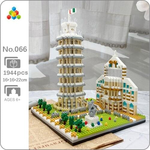 YZ 066 World Architecture Italy Leaning Tower of Pisa Tree Model DIY Mini Diamond Blocks Bricks Building Toy for Children no Box