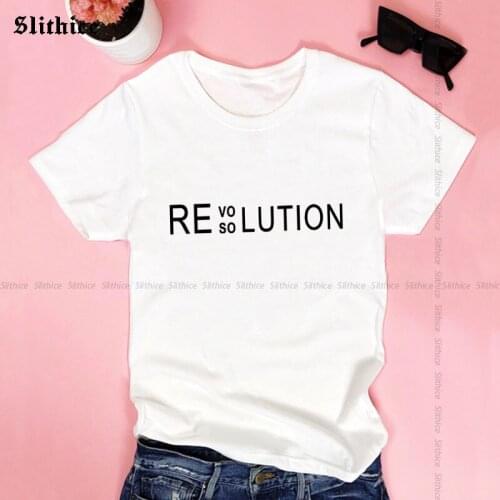 REVOLUTION RESOLUTION Funny T-shirts Women Letter Print Graphic tshirt lady top Gift Streetwear female t shirt