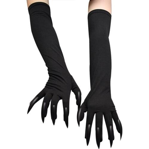Funny Festival Witch Cosplay Gloves Halloween Long Nails Gloves Scary Fancy Props Black Mitten Boy Kids Joking Tools Creativity