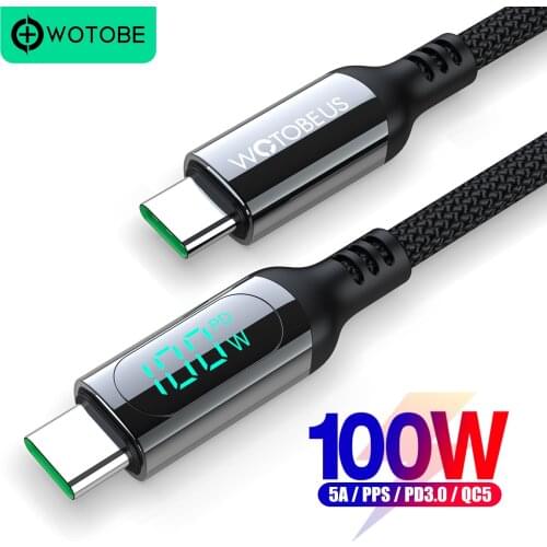 Charging LED Display 5A USB C to C Cable, WOTOBE Type-C Nylon Braided Cord for MacBook Pro iPad Lenovo hp laptop mobile phones
