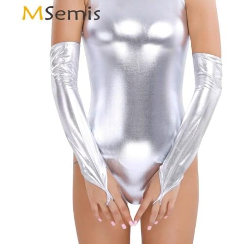 Women Ladies Shinny Stretchy Fingerless Long Gloves Fashion Wetlook Patent Leather Glove Sexy Cosplay Costume Accessory Clubwear