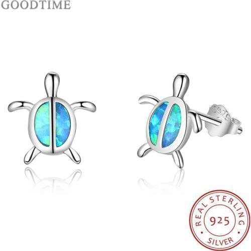 Trendy Women Earring Pure 925 Sterling Silver Blue Opal Sea Turtle Earrings Noble Earring For Girl Birthday Gift Dress Party Up
