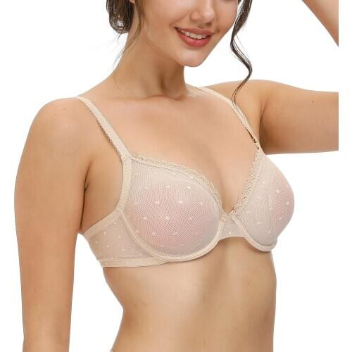 YANDW UK US EU CA 32 34 36 38 40 42 44 A B C D DD E DDD F Bras For Women Thin See Through Sexy Bra Dot Lace Bralette Mesh