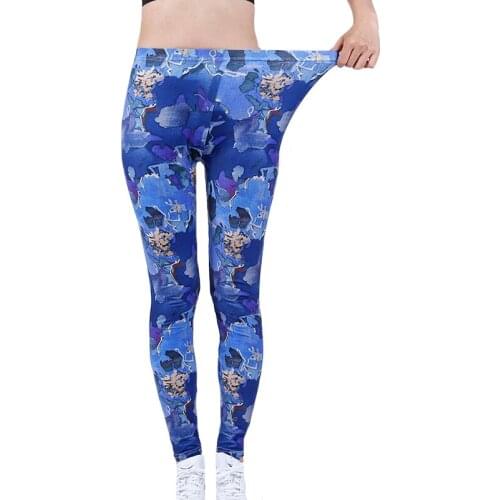 YSDNCHI Fitness High Waist Women Yoga Pants Blue Flower Print Leggings Sports Workout Stretch Running Activewear Elastic Mujer