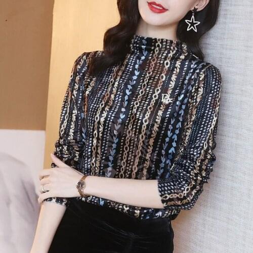 YYCZF Knitted Sweater Women Autumn Winter Mock-neck Long Sleeve Loose Pullover Jumper Tops Floral pattern Printed Sweaters