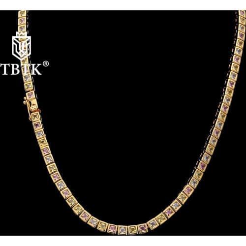 TBTK Copper Metal Paved Multicolor Crystal CZ Stone Luxury Jewelry for Man Heavy Punk Gold Iced Out Chain Necklace Unisex
