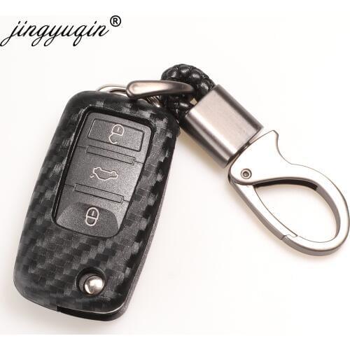 10pcs Carbon Fiber Silicone Car Key Cover Case fob for VW Golf Bora Jetta POLO Passat Skoda Octavia A5 Fabia SEAT Ibiza Leon