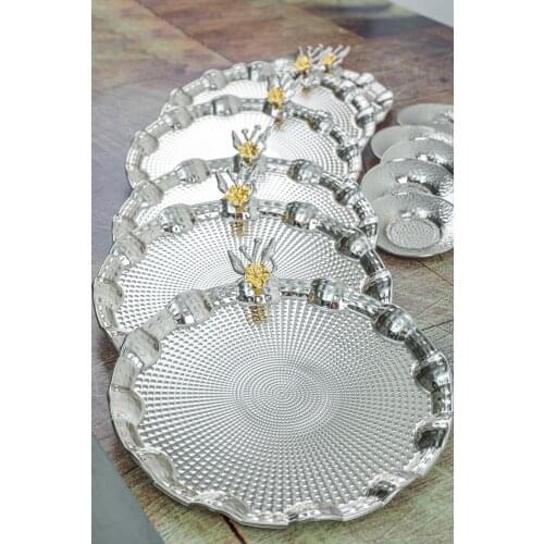 12 piece 25 Cm Stainless Coffee Ductile Metal Groom Promise Tray And Stainless Tea Plate Catering
