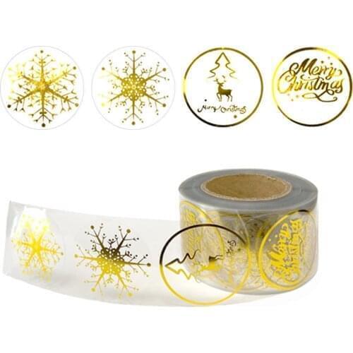 500pc 1.5inch Snowflake Christmas Stickers Clear Gold Foil Holiday Stickers Xmas Tree Label Tag For Envelope Box Gift Decoration