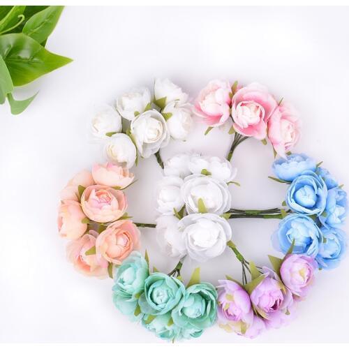 6pcs/lot artificial flower gauze tea rose bouquet For wedding home party decoration DIY wreath shoes clothing coat gift box