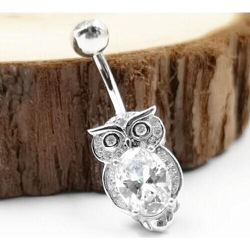 925 sterling silver cubic zircon belly ring Owl navel piercing ring